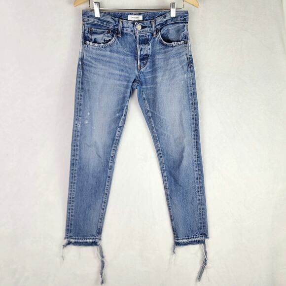 Moussy Vintage Maywood Tapered Jean Women 27 Blue Distressed Denim Button Fly - Picture 1 of 9